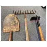 3 Long tools (shovel, rake, hoe)