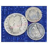 1915 Barber Quarter & (2)1876 Dimes Seated Liberty