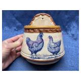 Vtg chicken wall pocket w/ wood lid