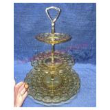 Vtg 1970s Amber Glass 3-Tier Tidbit Tray