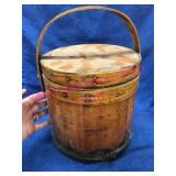 nice old wooden sugar bucket & lid