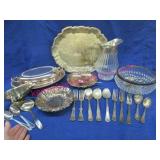 silver plated tray -small dishes -flatware -etc