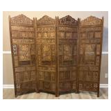 Carved Wood 4 Panel Screen