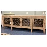 Wood Credenza with Four Ornate Glass Doors