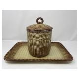 Otagiri Basketweave Ceramic. Canister and Tray