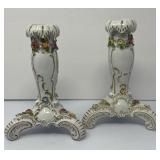 Pair of German  Porcelain Candlestick Holders