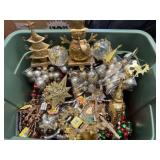 Large Tote of Christmas Ornaments, Decor