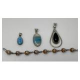 Sterling Pendants and Bracelet with Stones