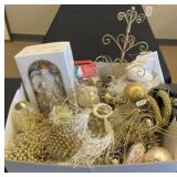 Large Box of Gold and White Christmas Decor