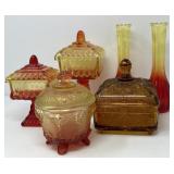 Carnival Glass Covered Candy Dishes and Vases