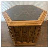 Carved Stone Top Hexagon Side Table