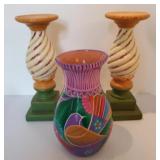 Mexican Pottery Vase and Candlesticks