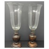 Wood and Glass Hurricane Candlesticks