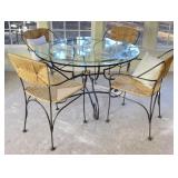 Wrought Iron and Glass Breakfast Table with Chairs