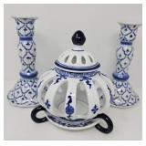 Blue and White Candlesticks and Tea Light