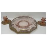 Depression Glass Bowl with Candleholders