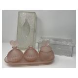 Lucite and Satin Glass Vanity Accessories