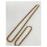 18K Gold Rope Chain Necklace and Bracelet