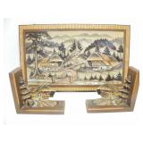 3D WOOD CARVED SCENERY WALL HANG & BOOK ENDS