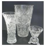 3 STAR CUT CRYSTAL VASES-NO MARKINGS