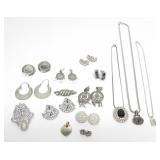 SILVERTONE & WHITE CRYSTAL COSTUME JEWELRY