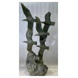 40" TALL BRONZE STATUE OF BIRDS OVER WAVES