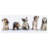 4 CERAMIC DOGS & CERAMIC BEAR FIGURINE