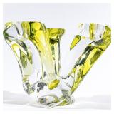 LIME GREEN BLOWN GLASS TRI ARM CANDLE HOLDER