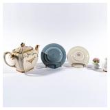 WEDGEWOOD PLATES, SADLER TEAPOT, PORCELAIN SHAKER