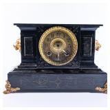 ANTIQUE E INGRAHAM EBONIZED CAST IRON MANTEL CLOCK