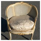 LOUIS XVI STYLE CREAM&GOLD CANE BACK TUB ARMCHAIR