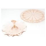 PINK DEPRESSION GLASS HANDLED & FLAT SERVING TRAY