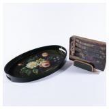 6 PIMPERNEL STREET ART COASTER & PAINTED WOOD TRAY