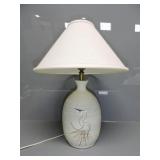 POTTERY BASE TABLE LAMP WITH PAINTED CRANE 21"T