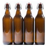 4 AMBER GLASS BOTTLES WITH FLIP TOP