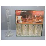 11" GLASS CANDLESTICK HOLDER, SENATOR GLASSES &