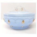 BLUE MILK GLASS LIDDED DISH