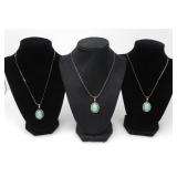 3 925 SILVER NECKLACES W/TURQUOISE PENDANTS 20g