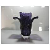 COBALT FLORAL ART GLASS VASE 8.5"T8.5"W