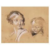 Louis Leopold BOILLY Charcoal of Woman & Child