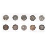 10 GERMANY SILVER DREI MARK COINS, 1910-1914