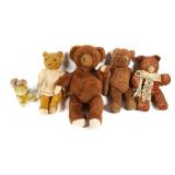 Five Antique Plush Toys, Bears & Rabbit