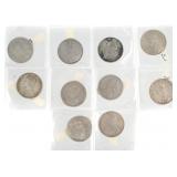 10 India Silver Rupee Coins, 1835-1901