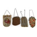 (4) ANTIQUE BEADED MESH PURSES