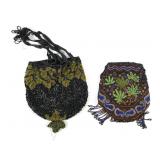 (2) ANTIQUE LEAF MOTIF BEADED PURSES