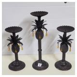 Lot of 3 Modern Metal Pineapple Candle Holders