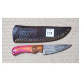 Damascus Steel Knife w/ Leather Sheath