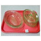 Vaseline Glass Oval Jar w/ Lid, Serving Bowl