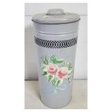 Vintage Handpainted Flower Hamper w/ Lid