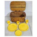 Wood Picnic Basket w/ Plastic Plates & Cups